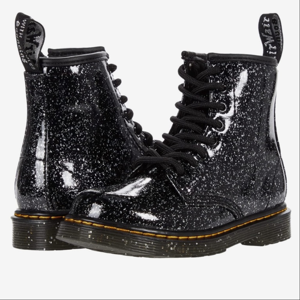 Dr.Martens Black and Silver Glitter 1460 Combat Boot Little KidSize:3